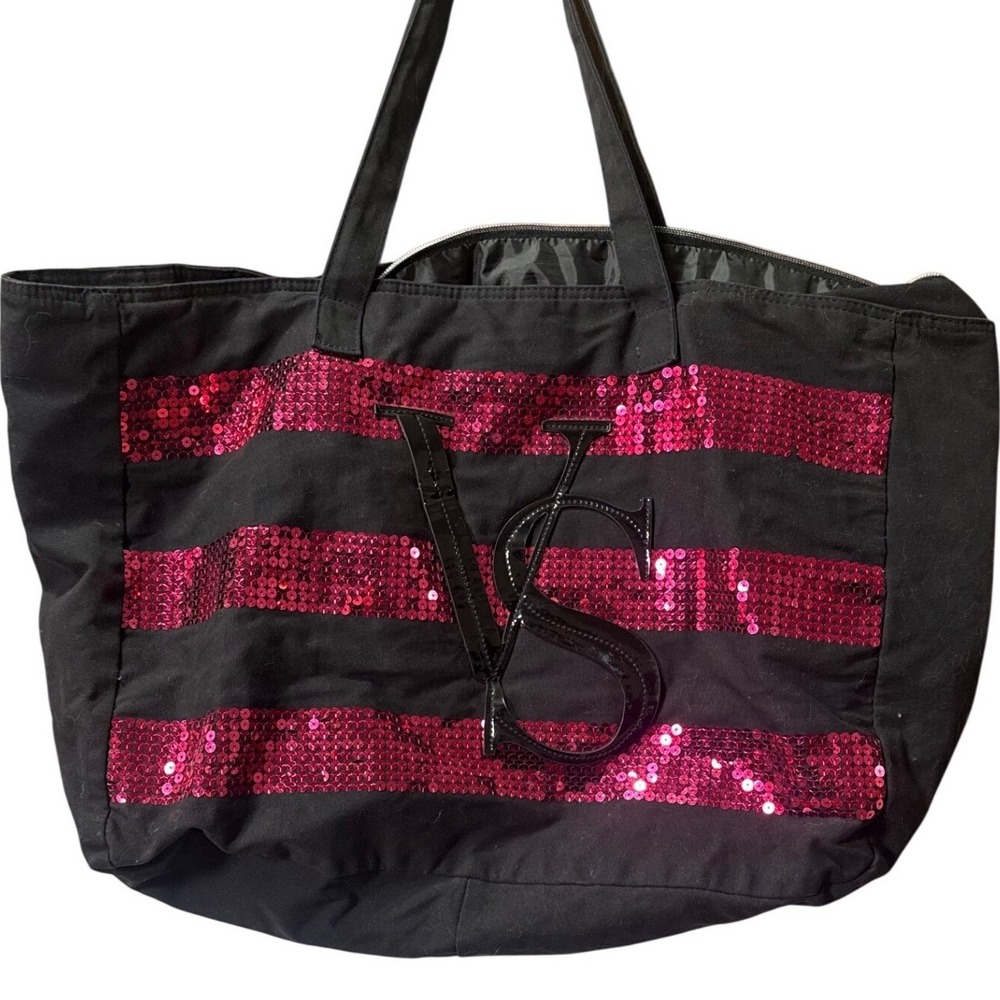 Victorias Secret Black and Pink Tote Bag